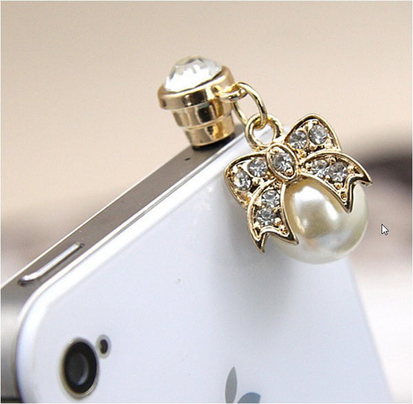 Pearl Bowknot Dust Plug For Cell Phone